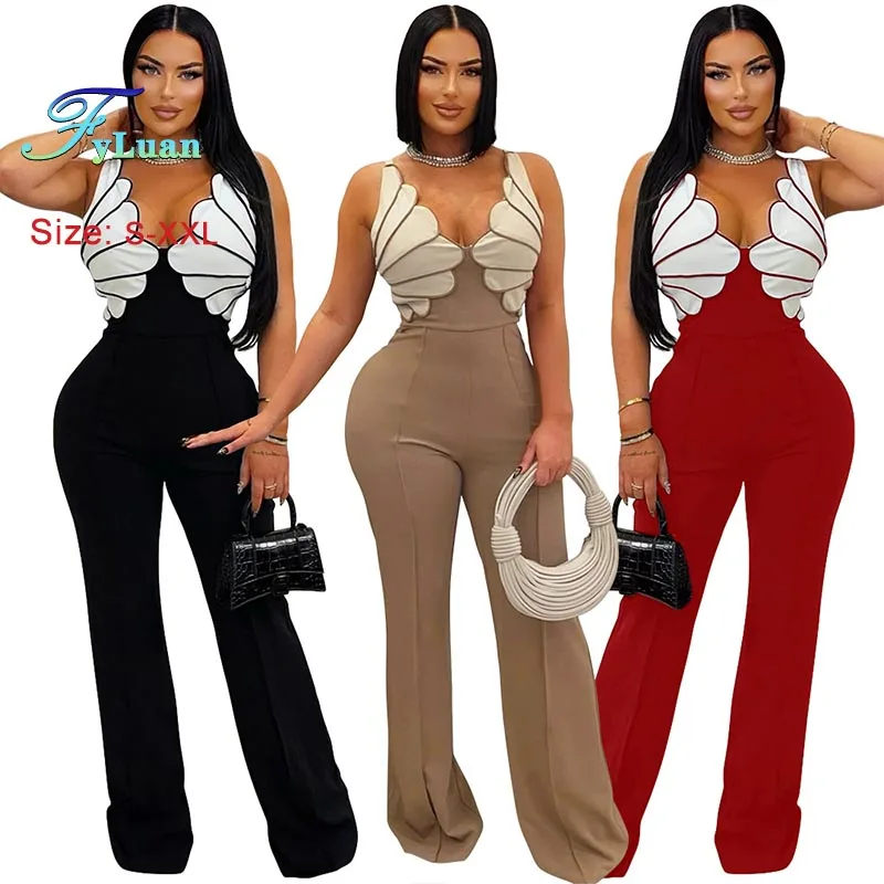 

Fashion New Women Clothes Sexy Sleeveless Jumpsuits Deep V NeckDesign Sense One-Piece Pants Solid Color Slimming Lady Jump Suits