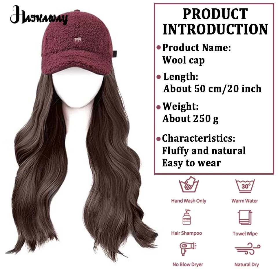 Hat Wig Fox Embroidered Lamb Hair Baseball Synthetic Hat Wig One Autumn And Winter Long Curly Hair Wig Full Hair Daily Wear