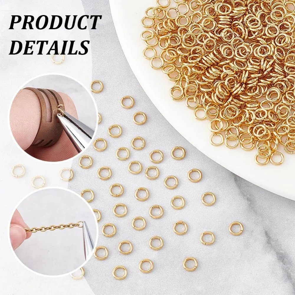About 500pcs 4mm Gold Jump Rings Open Jump Rings 304 Stainless Steel Split Real 18K Gold Plated Connector Making Kit view 5