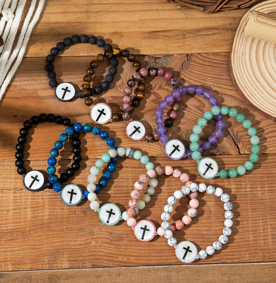 NFC Bible Smart Beaded Bracelet Fashionable Wearable Cross Bracelet for Women Men Christian Daily Verse Bracelet Jewelry