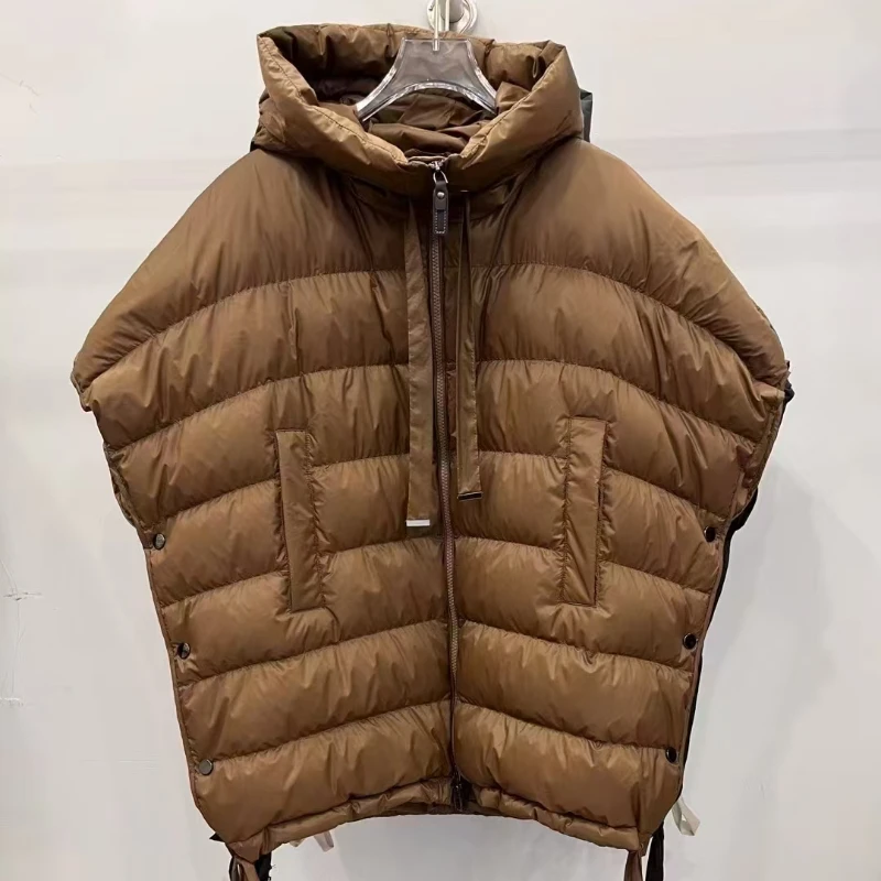 Colete feminino para baixo inverno novo sem mangas casacos puffer simples casual sólido elegante colete grosso quente com capuz curto para baixo