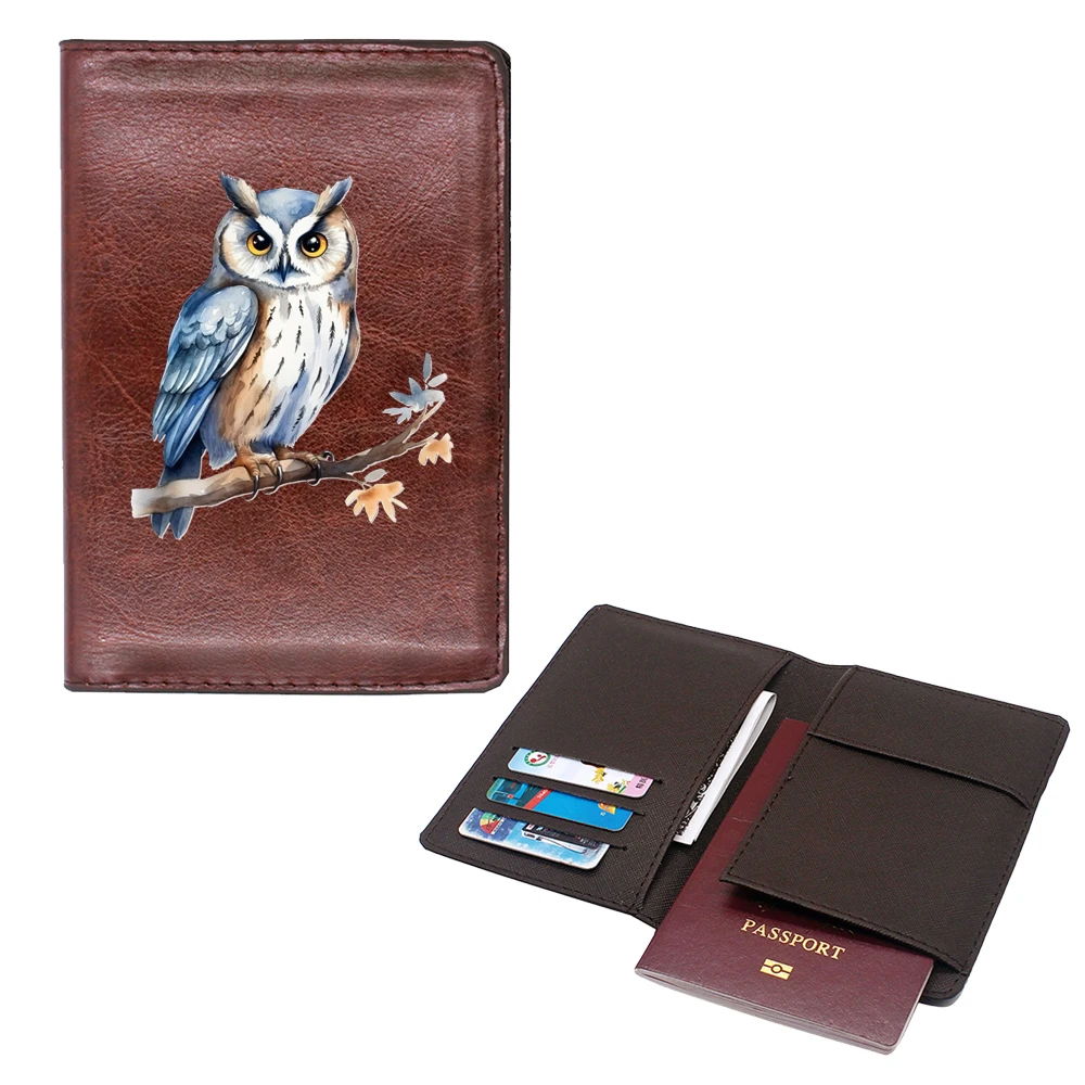 Classic Cute Owl on a branch design Passport Cover Men Women Leather Slim ID Card Travel Holder Pocket Wallet Purse Money Case