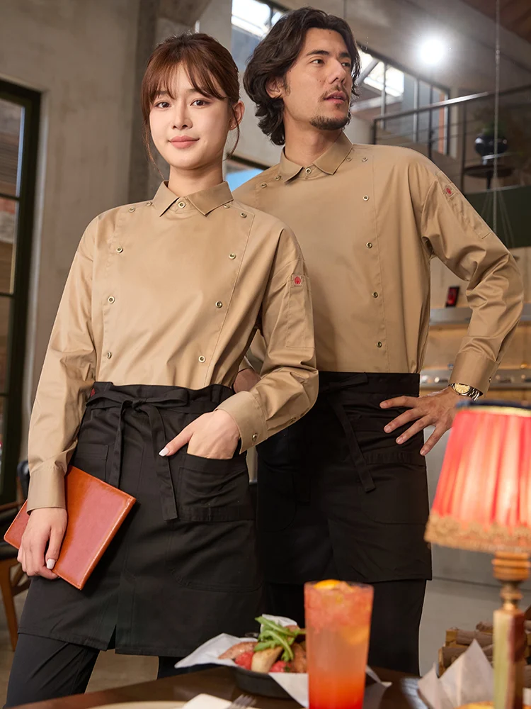 長袖シェフユニフォーム 飲食店スタッフ用 メンズ レディース ホテルキッチン衣装