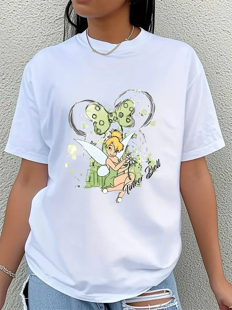 

Женская футболка с принцессы Диснея и ушками Микки, хлопковая повседневная футболка большого размера, уличная одежда с героями мультфильмов, топ, одежда с короткими рукавами