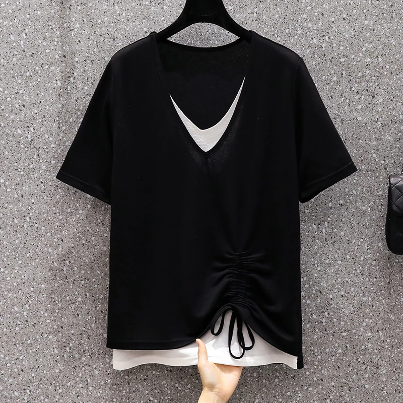 2024 Black Striped Knitted Cotton Short Sleeve T-Shirt Women Korean Vintage Casual Top Coat Summer New Elegant Bodycon Top Shirt