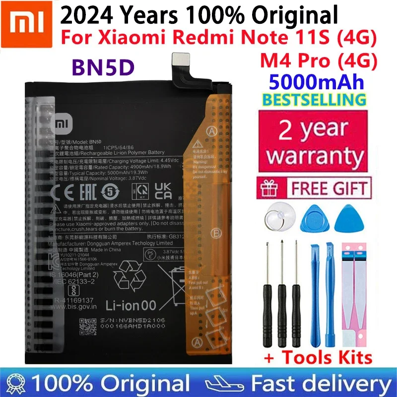 2024 anos 100% original novo xiao mi 5000mah bn5d bateria para xiaomi redmi nota 11s 11 s 4g m4 pro 4g baterias do telefone móvel