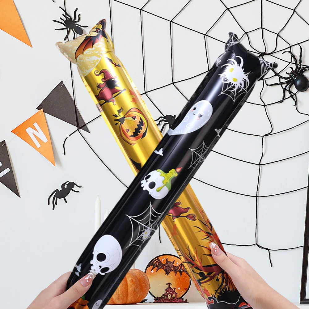 Lots Halloween Aluminum Balloon Inflatable Stick Toy Strip Black Skull Spider Ghost Holding Balloon Children's Toy Party Decor