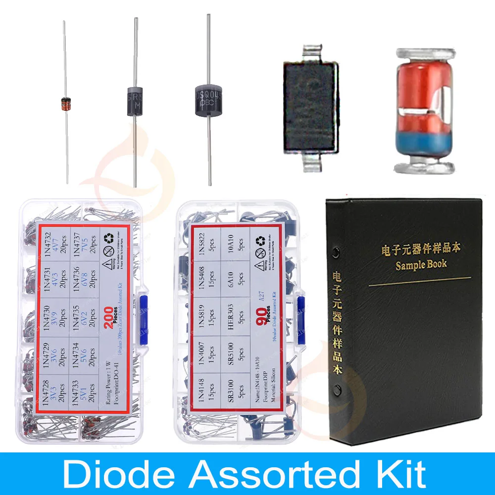 DIP SMD Zener Diode Fast Switching Schottky TVS Diode Assorted Kit 1N4007 1N5408 FR207 1N5819 1N5822 1N4148 10A10 M7 SS14 2V-47V