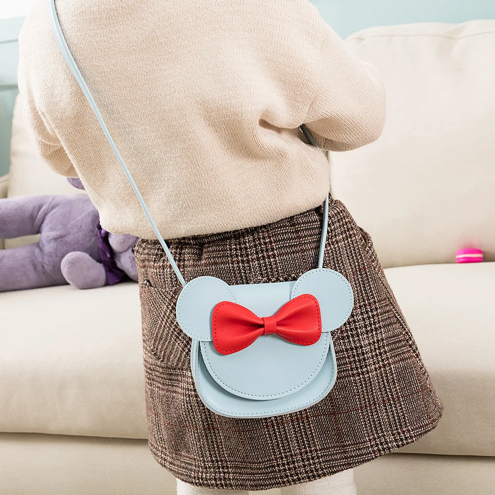 Korea Style Children Cartoon Mouse Shoulder Bag Girl Fashion PU Princess Bowknot Dress Coin Crossbody Mini Bag KBG006