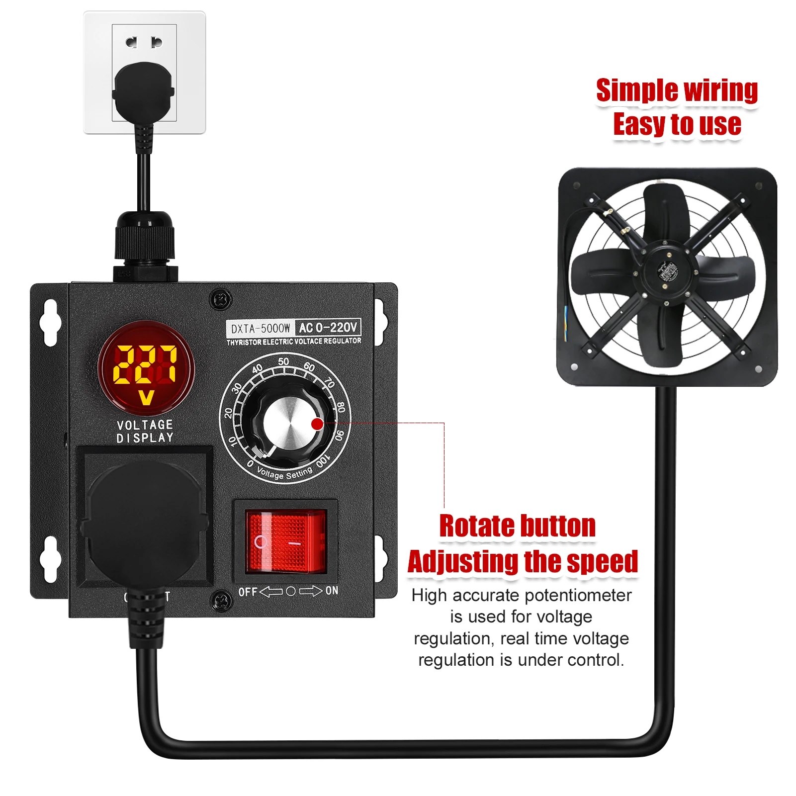 AC 110V/220V 5000W Stepless Voltage Regulator Portable Variable Monophase Voltage Controller Temperature Speed Light Adjuster