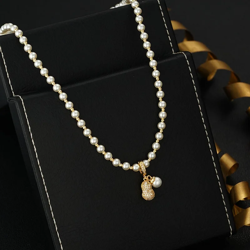 Good Things Peanut Pendant Bead Necklace Women's Autumn and Winter Versatile Light Luxury Niche Premium Sense Clavicle Chain [40