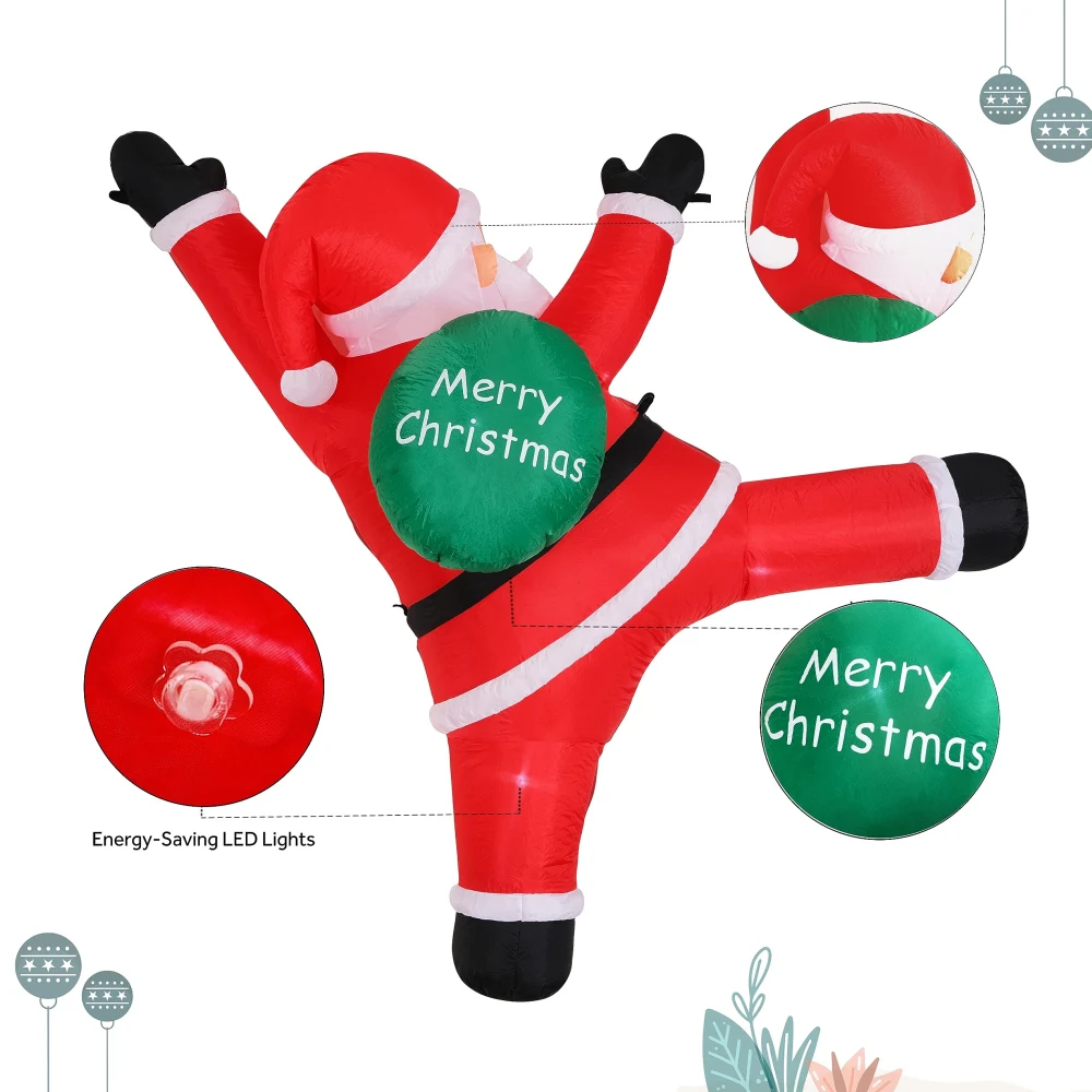 2 متر/3 متر نفخ تسلق الجدار سانتا كلوز تحمل هدية حزمة نموذج المدمج في أضواء LED حفلة عيد الميلاد نافذة الديكور الدعائم