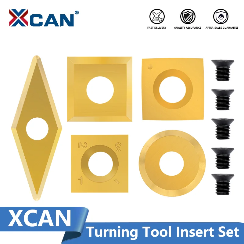 XCAN Carbide Insert 7/8/10/12/13pcs Titanium Coated Wood Lathe Turning Tool Blade Replacement Diamond/Square/Round Insert