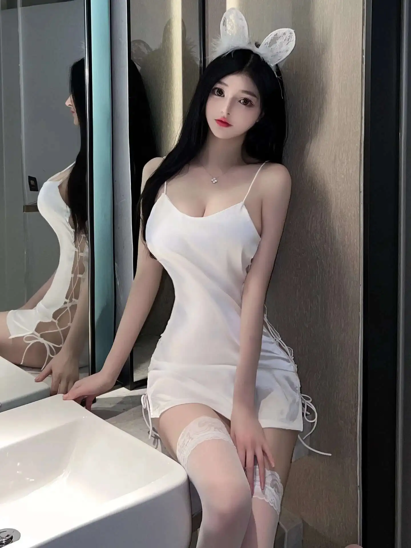 WOMENGAGA Sexy Pure Desire Temptation Side Lace Up Silk Smooth Satin Passion Strap Dress Elegant Sweet Korean Tops 14TE