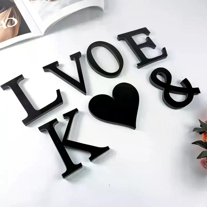 20cm Black 26 English Letters DIY 3D Acrylic Wall Stickers Self Adhesive Home Retro Wall Art Decor For Party Wedding Christmas