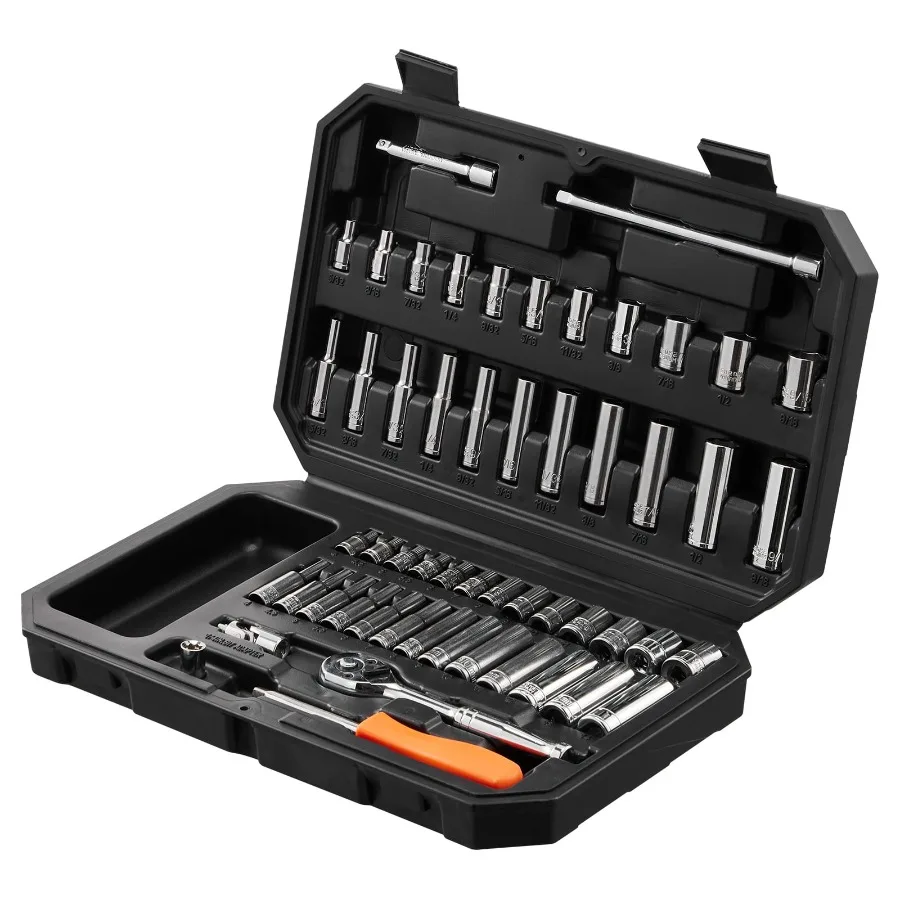 

XL3261 54-Piece 1/4 Chrome Vanadium Socket Wrench Set for Automotive Repair and DIY Tasks Durable, Precision-Machined, Black Fi