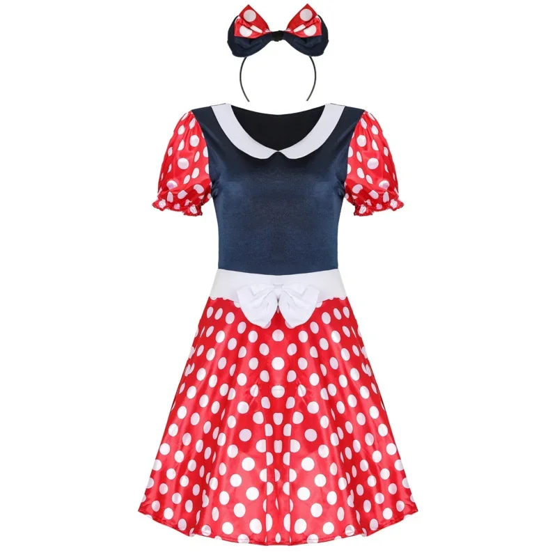 Minnie Mouse Dress Costume Girls Mickey Minnie Summer Adult Cartoon Mouse Clothes Headband Set Halloween Cosplay Costumes