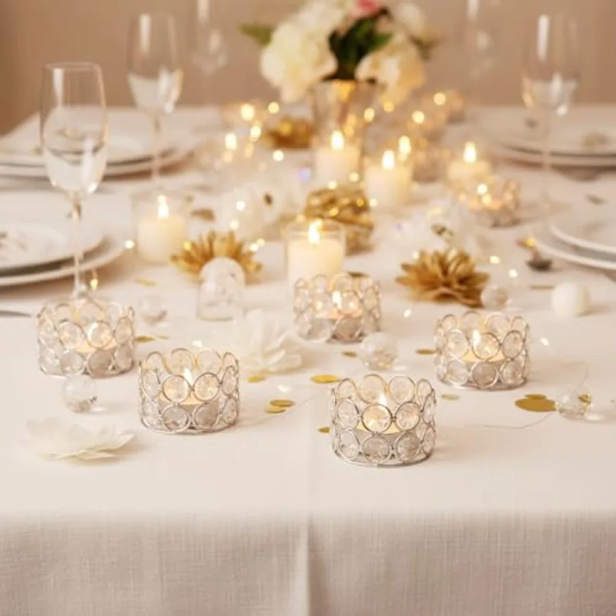 Pack of 10 Crystal Tealight Candleholders - Candlestick Bowls Tea Lamp Candle Holders Votive Candlestick Holders for Table Cent