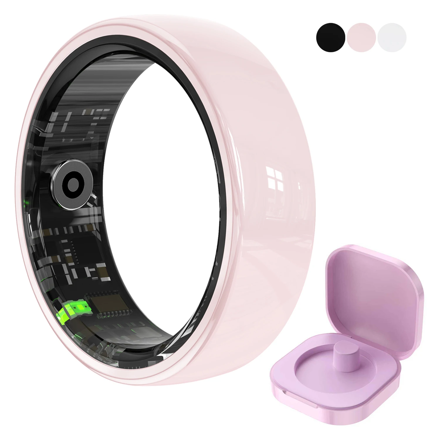 R12 Couple anneau intelligent avec étui de charge moniteur de fréquence cardiaque et de sommeil Modes multi-sport 5ATM anneau intelligent étanche pour hommes femmes