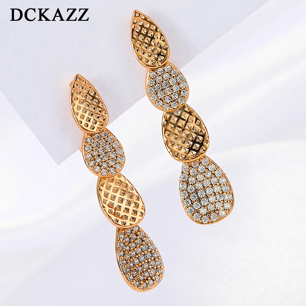 Long French Style Water Drop Earrings Inlaid Zircon Luxurious Exquisite Fashion Women’s Daily Wear Jewelry Accessories Gifts