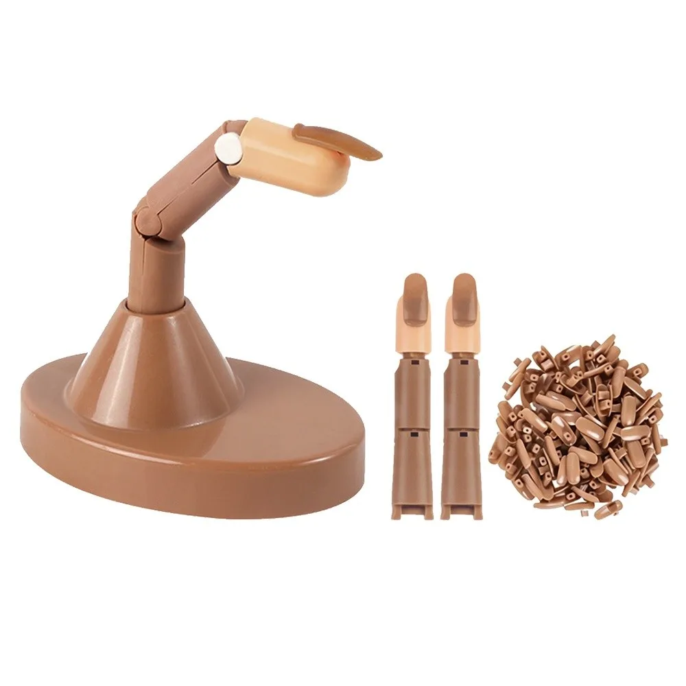 3pcs Bendable Joints Nail Training Finger Flexible Design Reusable Adjustable Nail Practice Fingers Brown Base