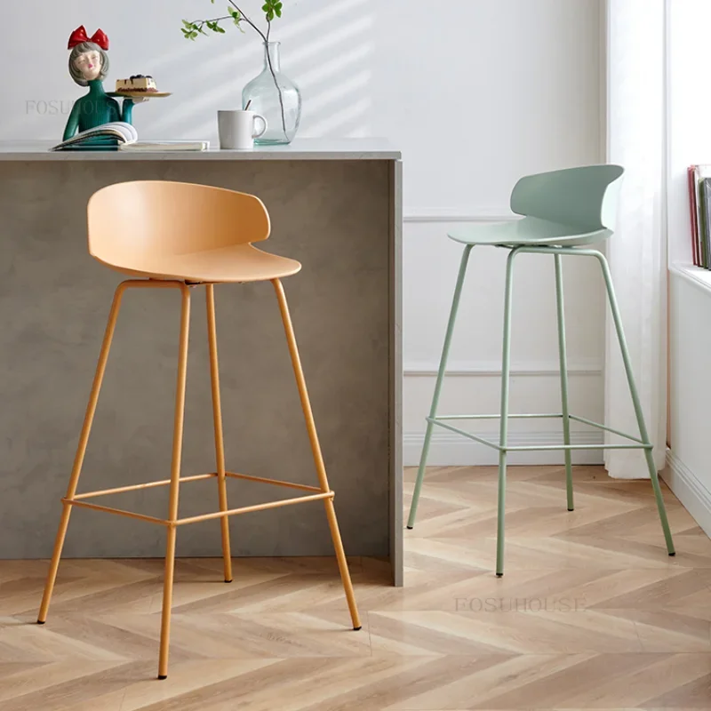 Nordic Plastic Bar Stools Kitchen High Dining Chairs Counter Designer Household Backrest Bar Chair Creative Hotel Stool