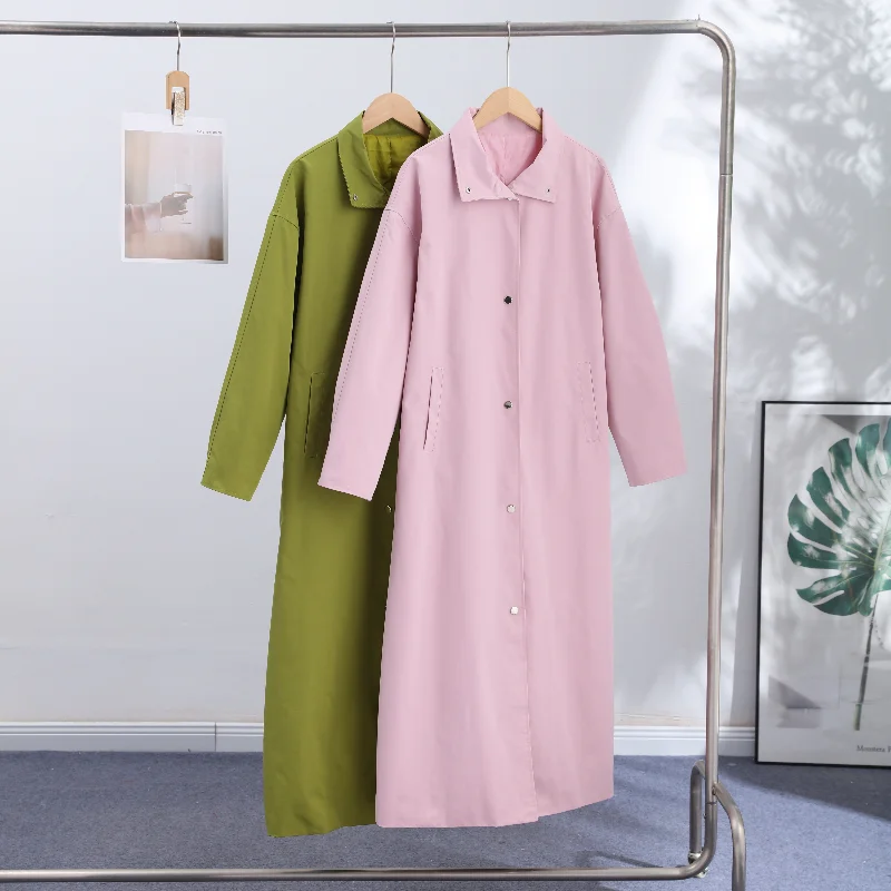 Damen Lange Jacken mit Stehkragen, Einreihige Oversize-Trenchcoats, Street-Style Damenmantel mit Langen Ärmeln, Einfarbig und Locker Geschnitten, Neue Oberbekleidung – Detail 2