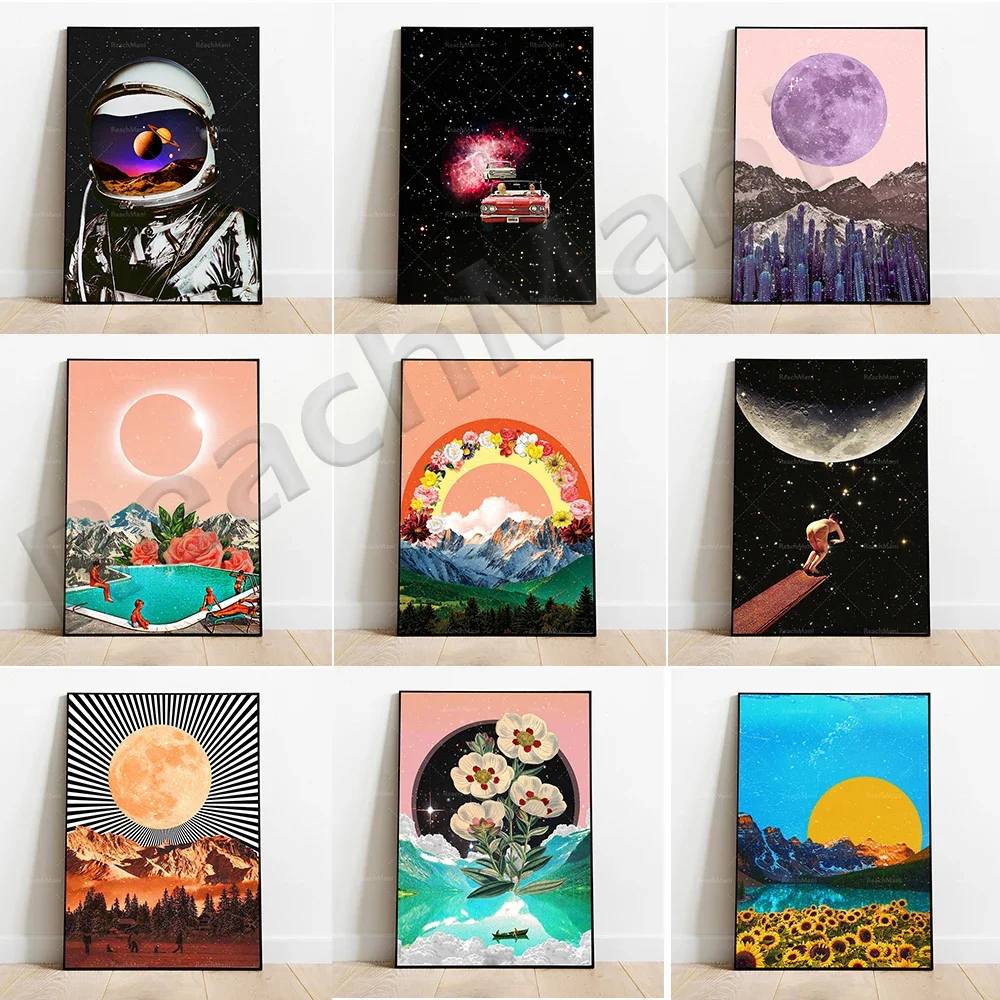 Garden of God roses, heaven, mushroom space restaurant, rainbow morning, daydream, space racing retro surreal poster, sci-fi