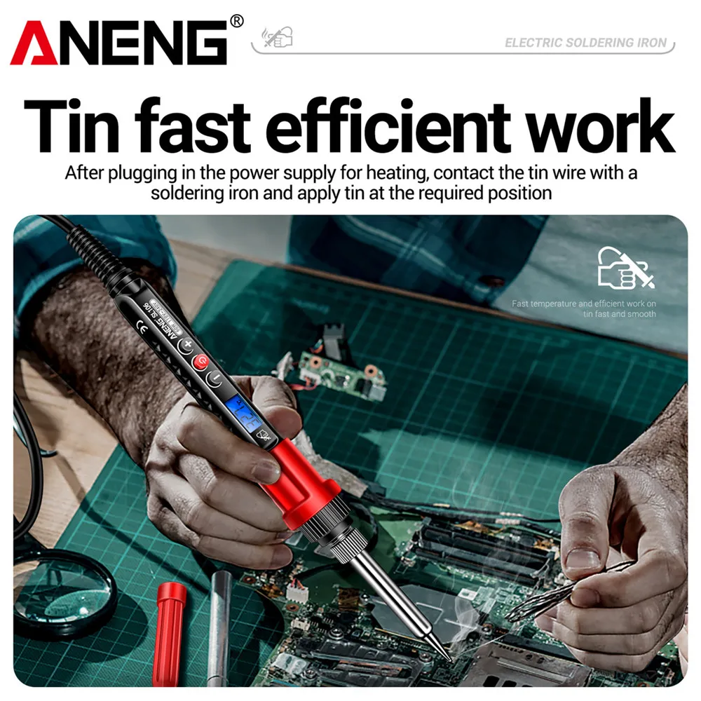ANENG SL106 60W Digital EU Plug Electric Soldering Iron Temperature Adjustable 220V Welding Ceramic Heating Core Soldering Tool