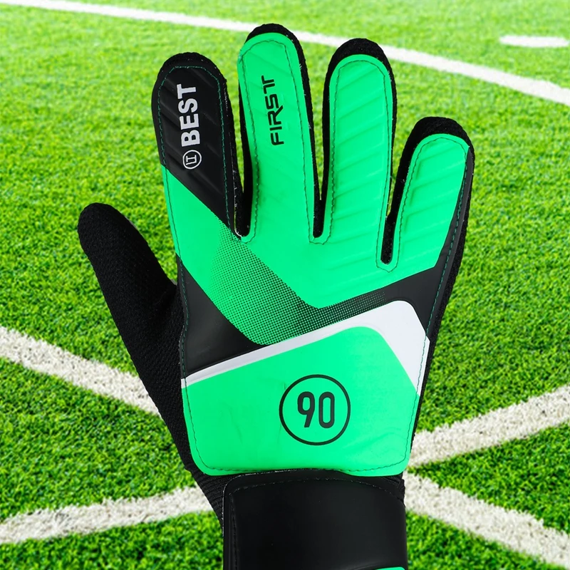 1 ペアサッカースポーツゴールキーパーグローブプロフェッショナル指手保護手袋肥厚ラテックスサッカーゴールミトン子供のための