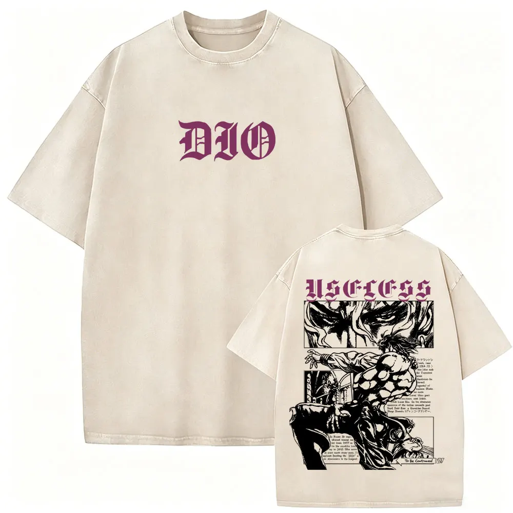 Washed Vintage Anime Jojo Bizarre Adventure T-shirt Manga Higashikata Josuke T Shirts Men Women Cartoon Retro Oversized T-shirts view 3