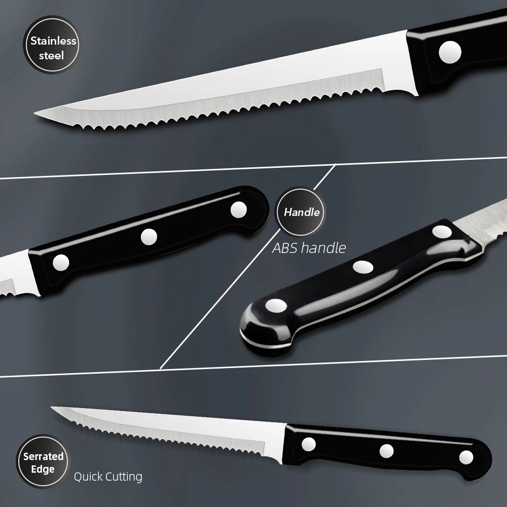 طقم سكاكين شرائح لحم متعددة الوظائف ، شفرة حادة ، مقبض PP أسود ، شواء ، قطاعة لحم للتمشط ، سكين تقطيع الأسماك ، 6: 1.8 #3