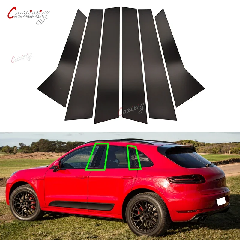 Garnitures de moulage de porte et fenêtre de voiture, 6 pièces, couverture autocollante de colonne BC pour Porsche Macan 2014 – 2022, accessoires extérieurs automobiles