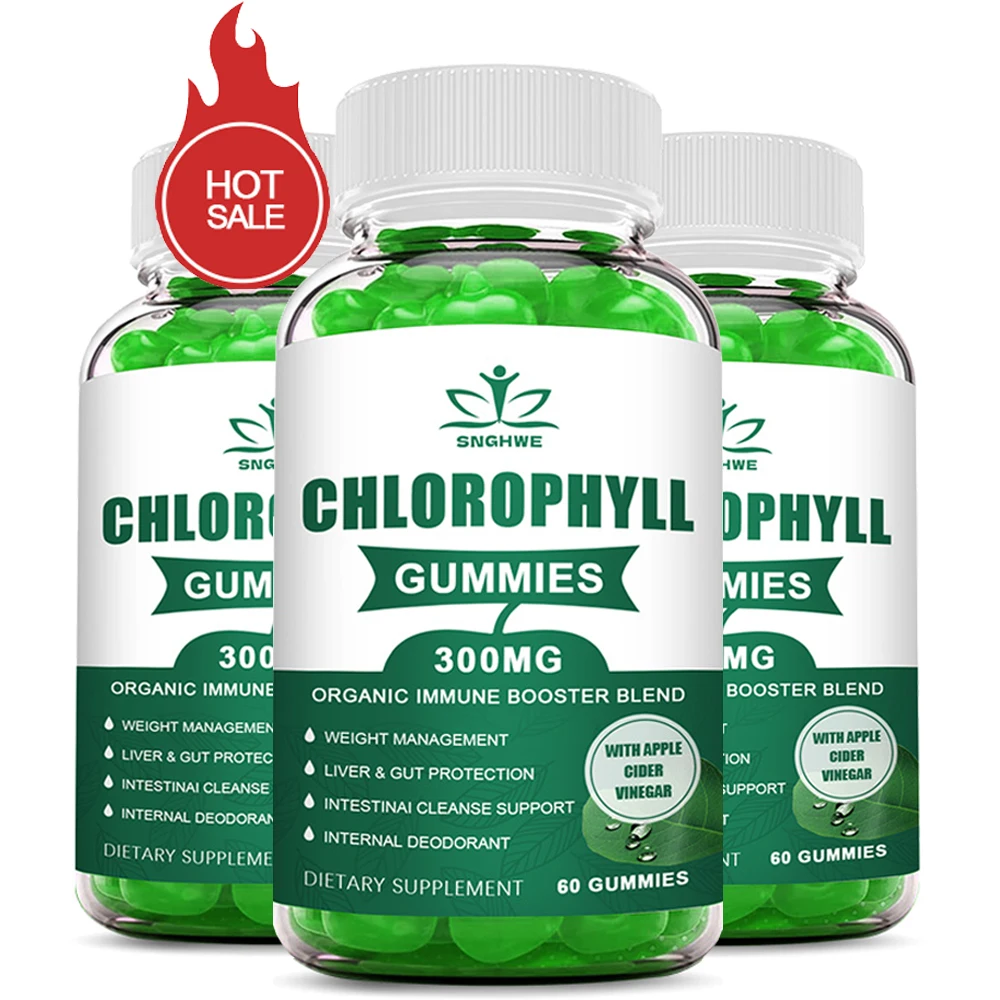 

Chlorophyll Gummies-with ACV, Vitamin D3, C, E, B12 -Natural Deodorant, Energy Boost, Immune&Digestion Support, Vegan 60 Candies