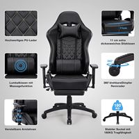 Computer Chair With Massage Function Gaming Chair with Footrests Ergonomic Height Adjustable Armchair Chair Thickened Seat Black