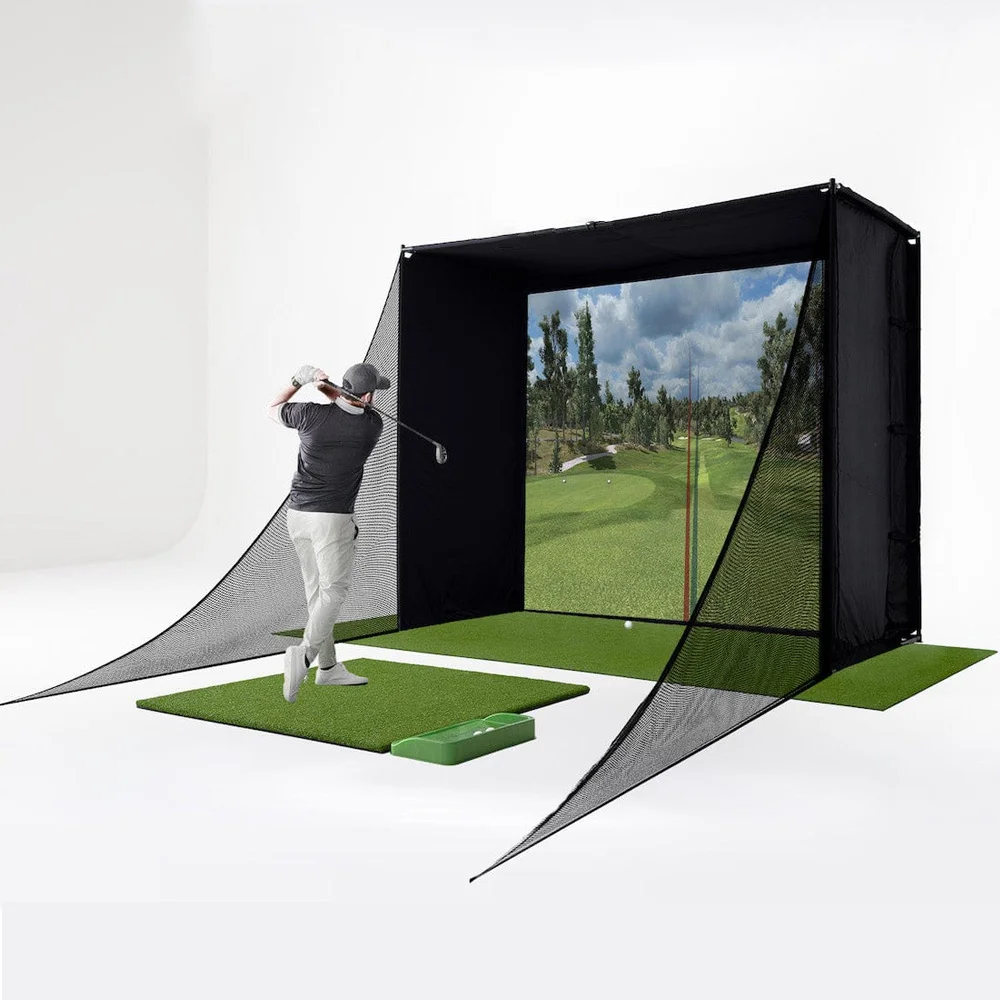 Dericsson Indoor Golf Simulator Enclosure With Frame Double Layer Impact Screen Golf Practice Cage Custom Size & LOGO Available