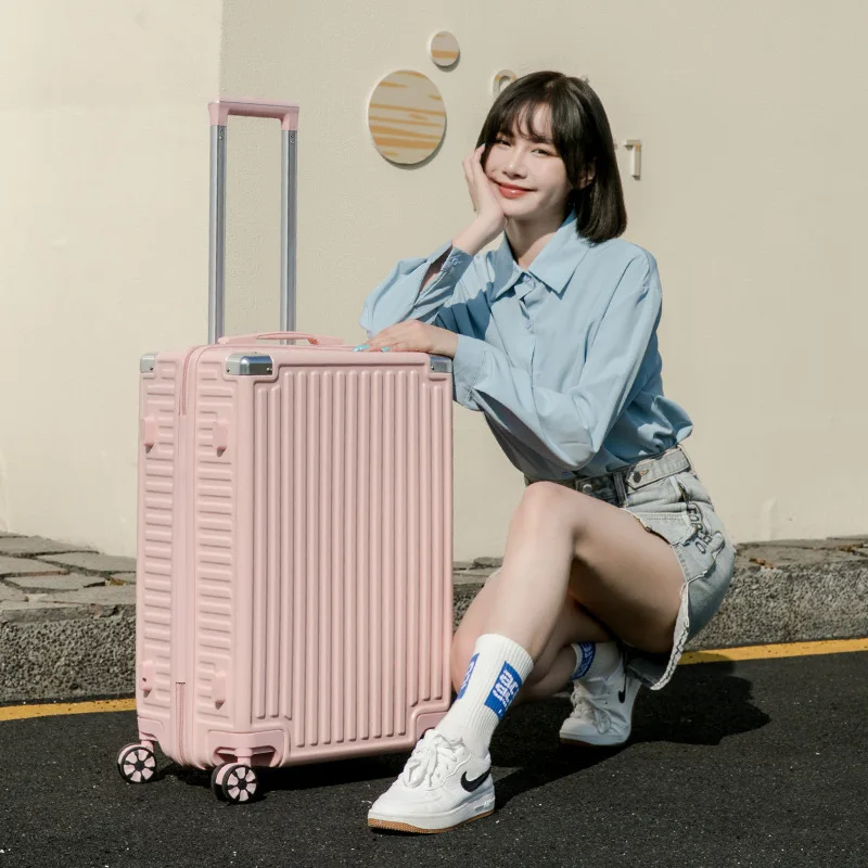 Internet Hot New Female Student Trolley Case Universal Wheel Luggage Aluminum Corner Luggage 24-Inch 26-Inch Suitcase with Combi