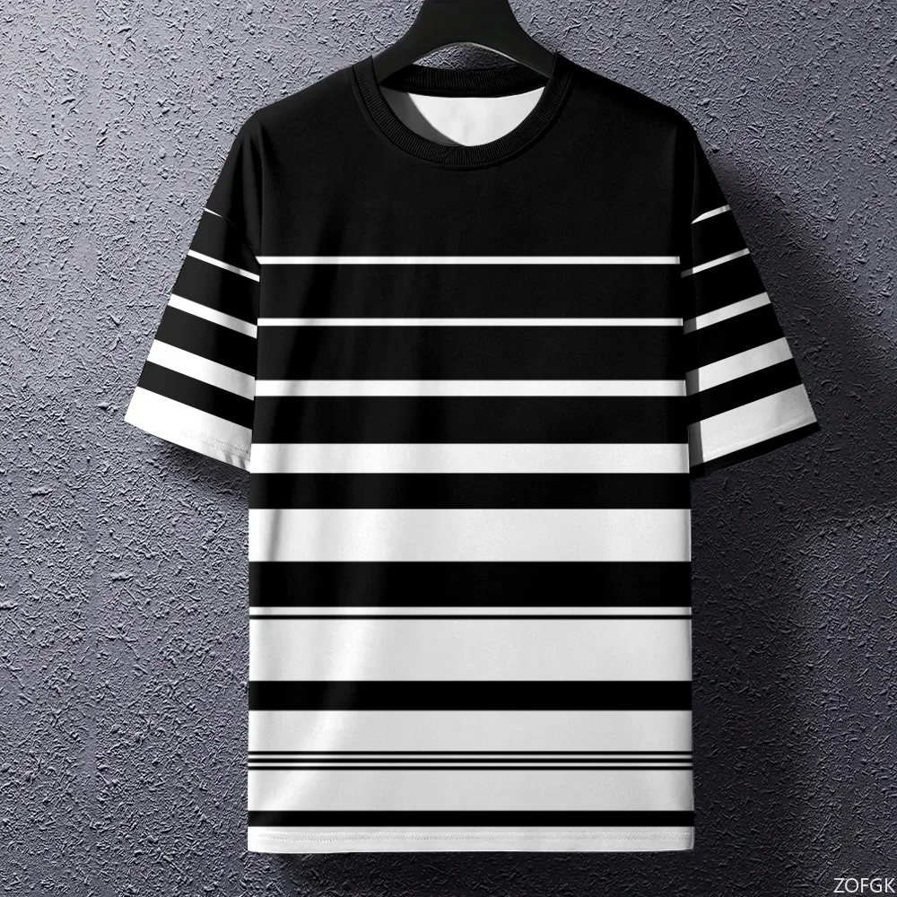 

Summer Men's T-Shirt Stripe Print Crew Neck Pullover Business Casual Short Sleeve Tops Men's Casual Oversized Tees Fashion Tops