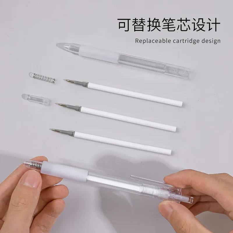 2Pcs 0.5mm Simple Transparent Press Neutral Pen Office School Writing Student Supplies Stationery
