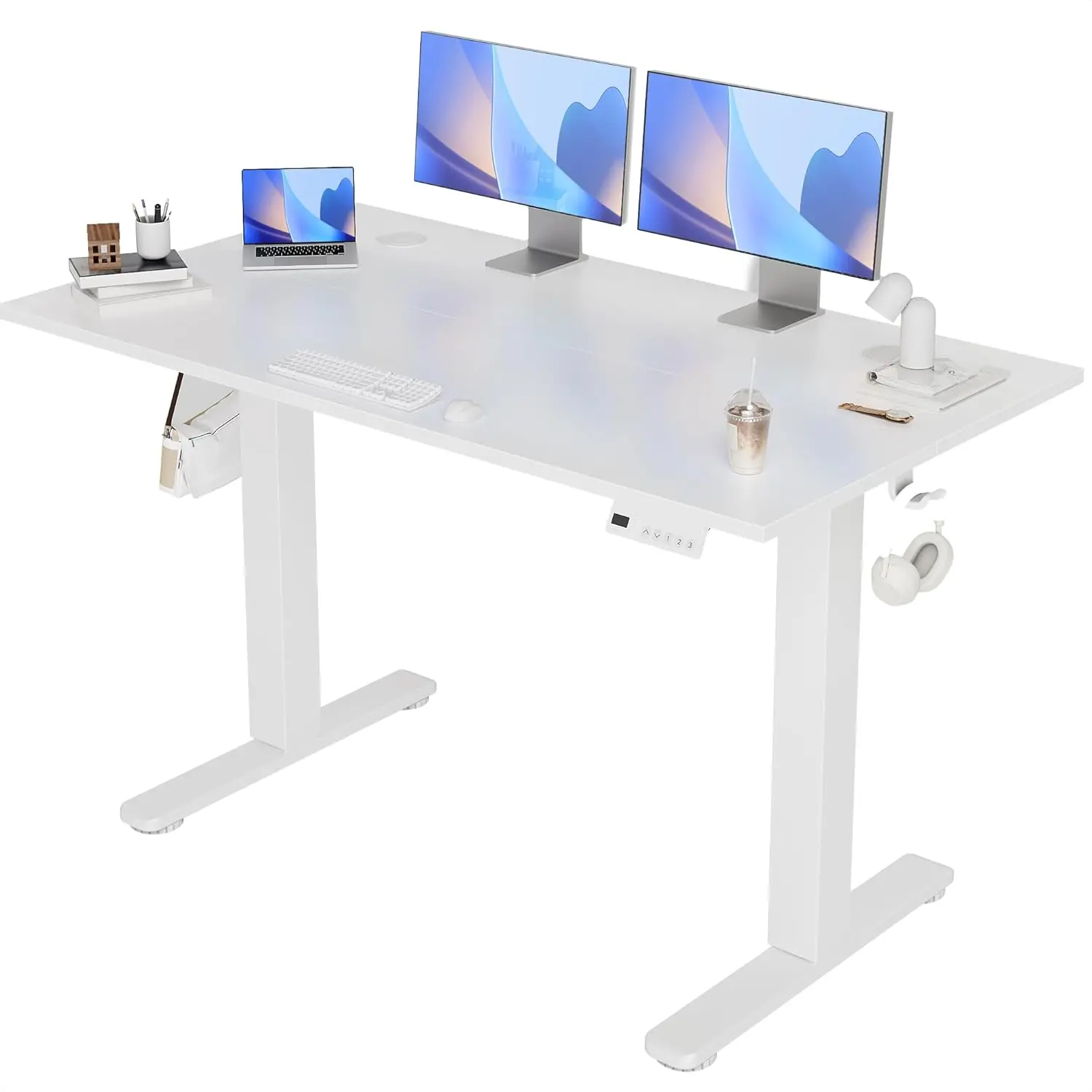 Escritorio Ajustable en Altura Claiks con 2 Ganchos y 3 Funciones de Memoria, Mesa de Computadora Ajustable, Escritorio de Pie
