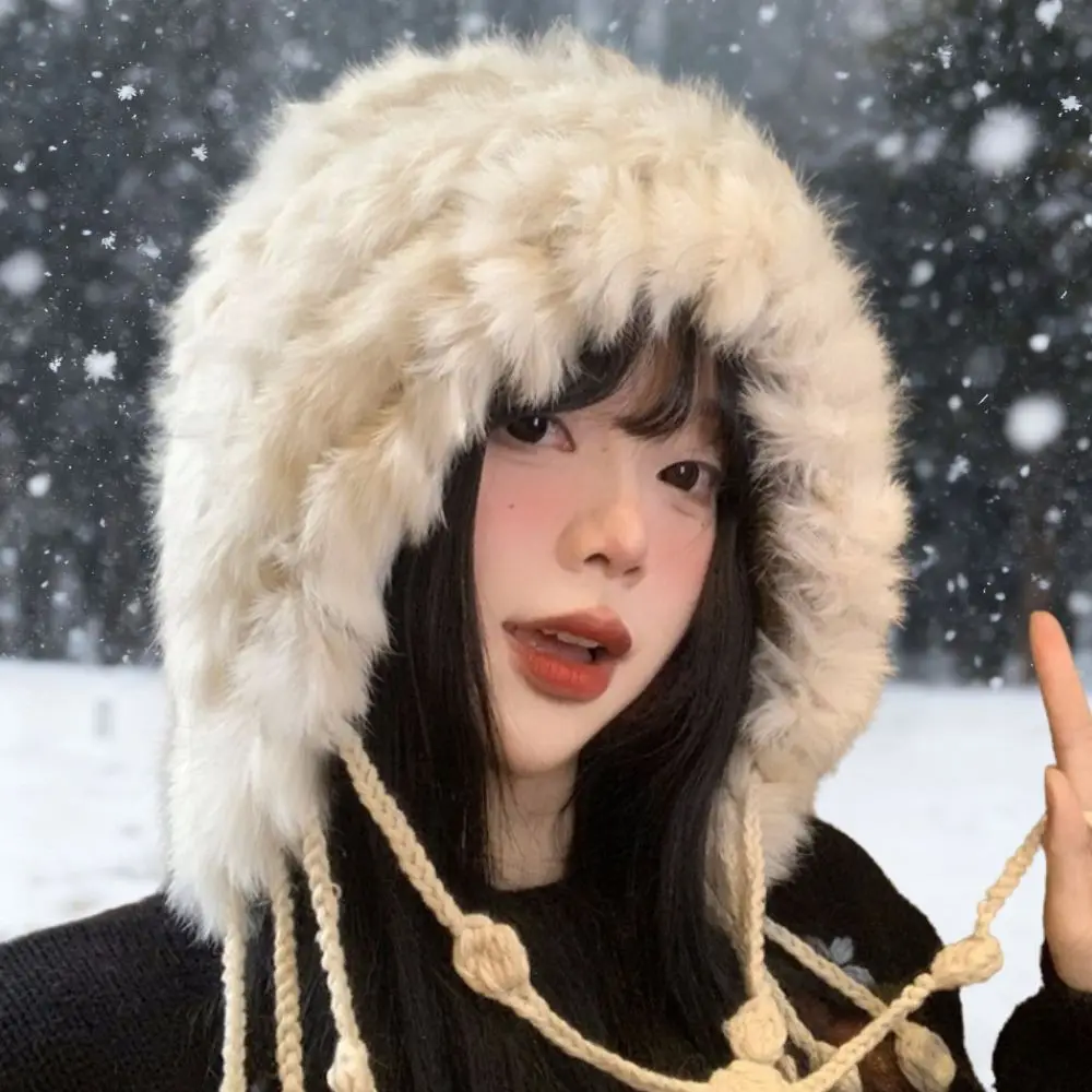 أفخم قبعة بالاكلافا فرو الأرنب الصناعي محبوك قبعة صغيرة شتاء دافئ الرباط بونيه في الهواء الطلق يندبروف إيرفلاب قبعة باردة