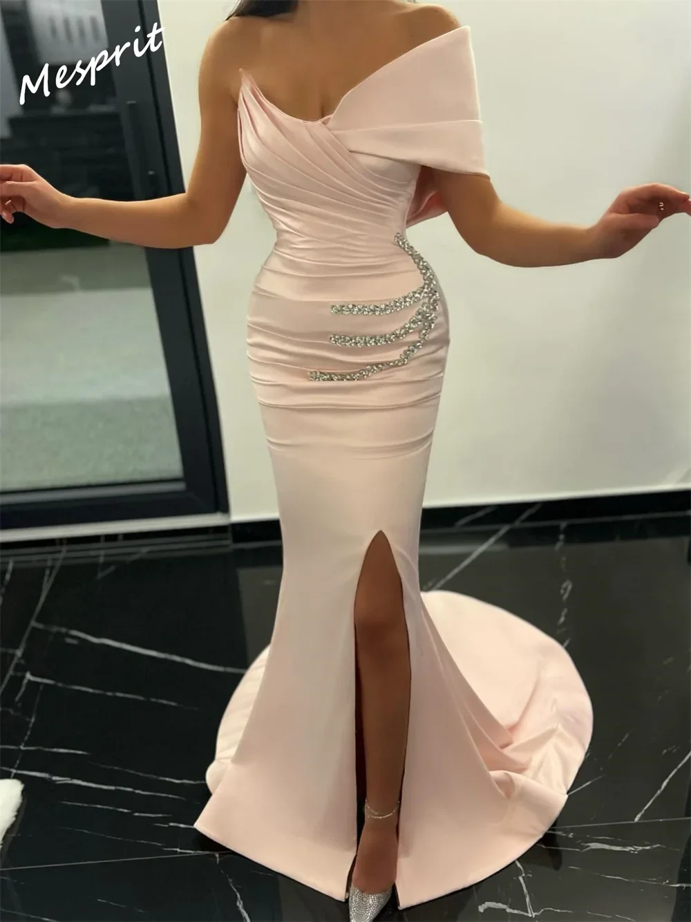 Prom Dress Yipeisha High Quality One-shoulder Mermaid Floor Length Evening Dresses Rhinestone Satin Customized Saudi Arabia