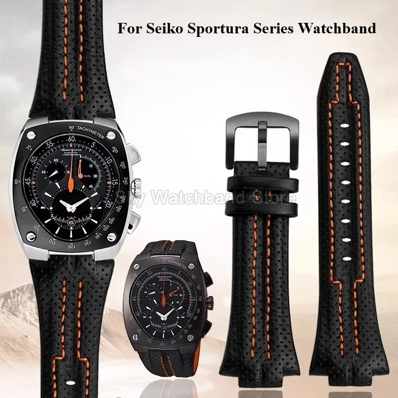 

Оригинальный ремешок для часов Seiko Sportura Series, черный с оранжевой линией, из натуральной кожи, 15x27 мм, SNL021P1, SNL029P2, SNA595P2, стальная застежка.