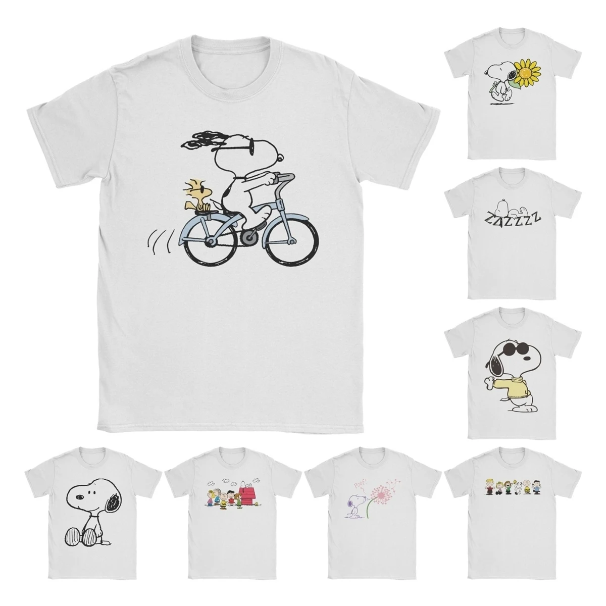 Men T-Shirt Snoopys Novelty Cotton Tees Short Sleeve Cartoon T Shirts O Neck Tops 4XL 5XL