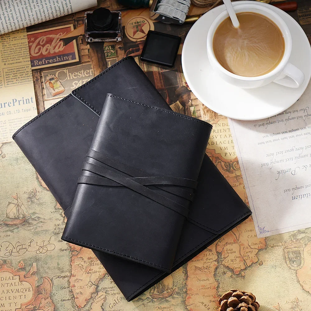 Genuine Leather Book Cover Sleeve Protector with Binding Rope Business Notepad A5 A6 Size Notebook Case Office School Supplies