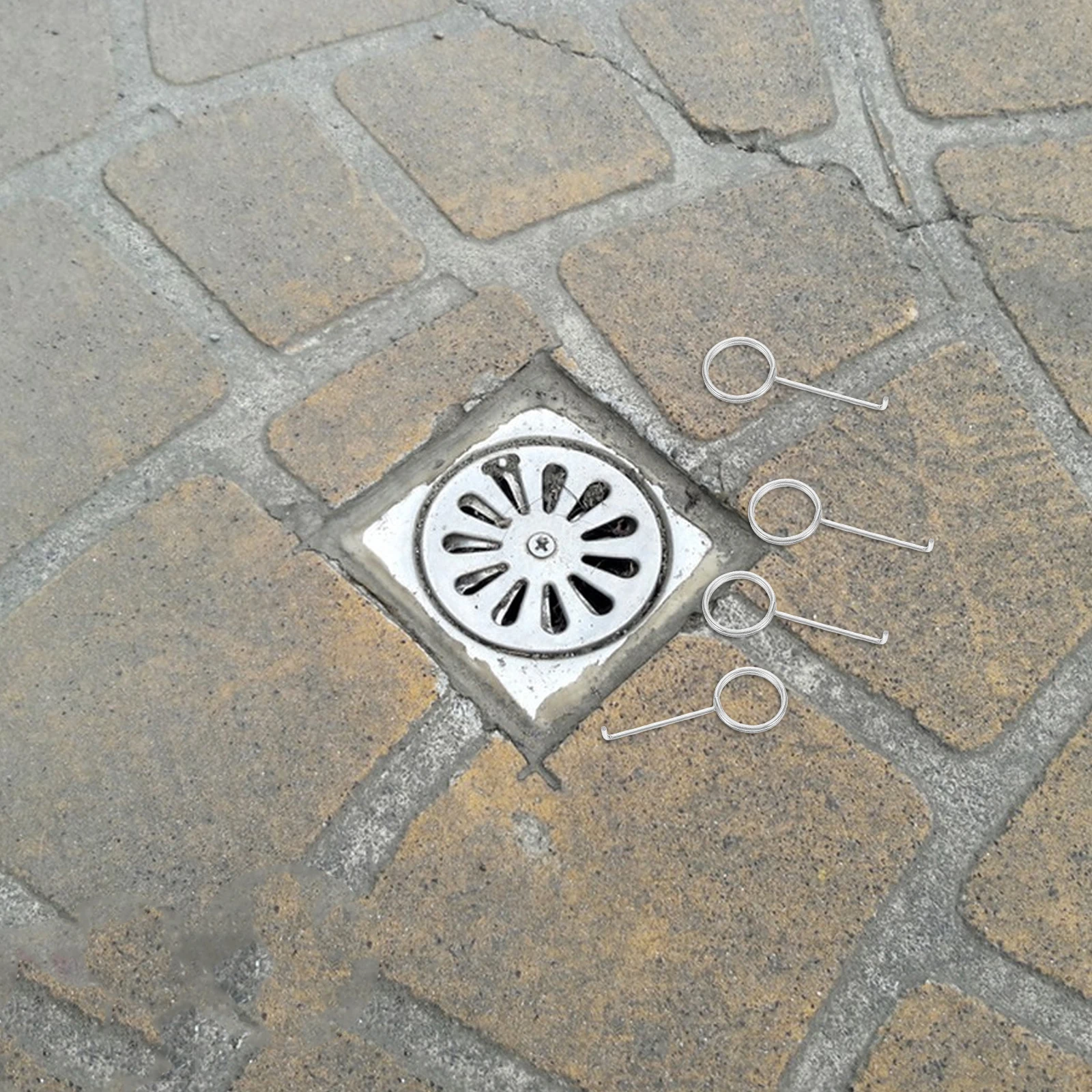 

20 Pcs Handle Drainage Ditch Hook Stainless Steel Key Grate Remover Hair Removal Tool Cover Puller Cleaning Tools