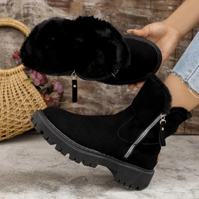 Women Shoes Winter New Platform Comfortable Women Snow Boots Fleece-lined Warm Cotton Fur Element Boots Women Zapatos De Mujer