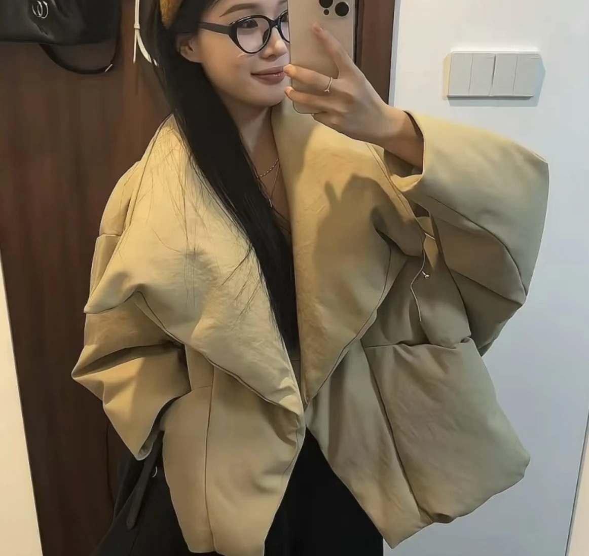 Jaket Katun Wanita Baru Musim Semi dan Musim Gugur 2025 Jaket Katun Kerah Besar Komuter Longgar