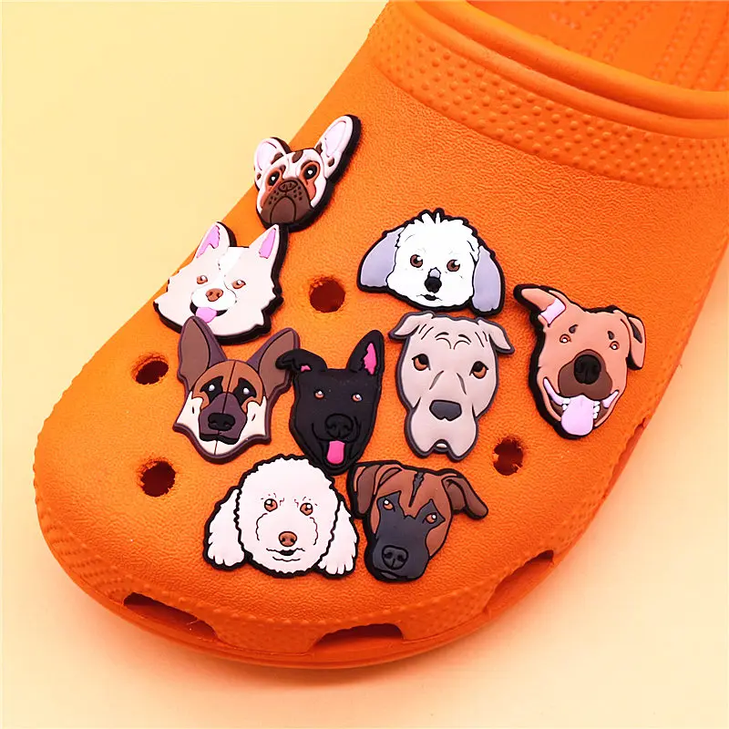 Single Sale 1pcs Lovely Dog PVC Shoe Buckle Decorations Dog Avatars Shoes Charms Clips Clog Pins Accessory Fit Kids Xman Gifts