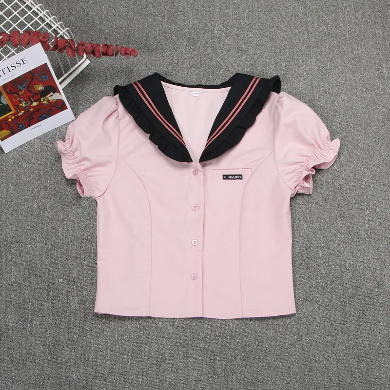 Japanese And Korean College Student JK Uniforms Institute Shirt + Short Skirt Suits Girl Hip Skirt  Cute Sweet School Dresses